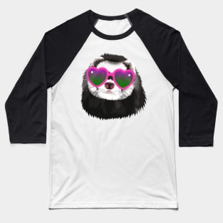 Cute Ferret in Heart Sunglasses Baseball T-Shirt